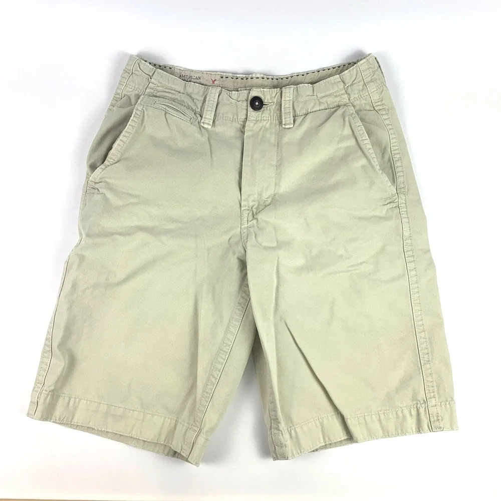 American Eagle Outfitters AEO Longer Length Mens Shorts Sz 28 Flat Front Chino
